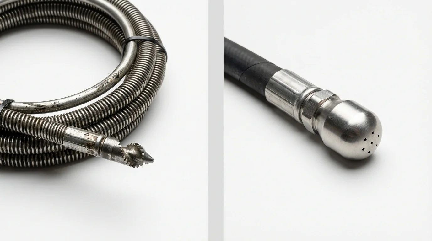 Drain snake cable and hydro jetting nozzle used for drain cleaning in Albany, NY