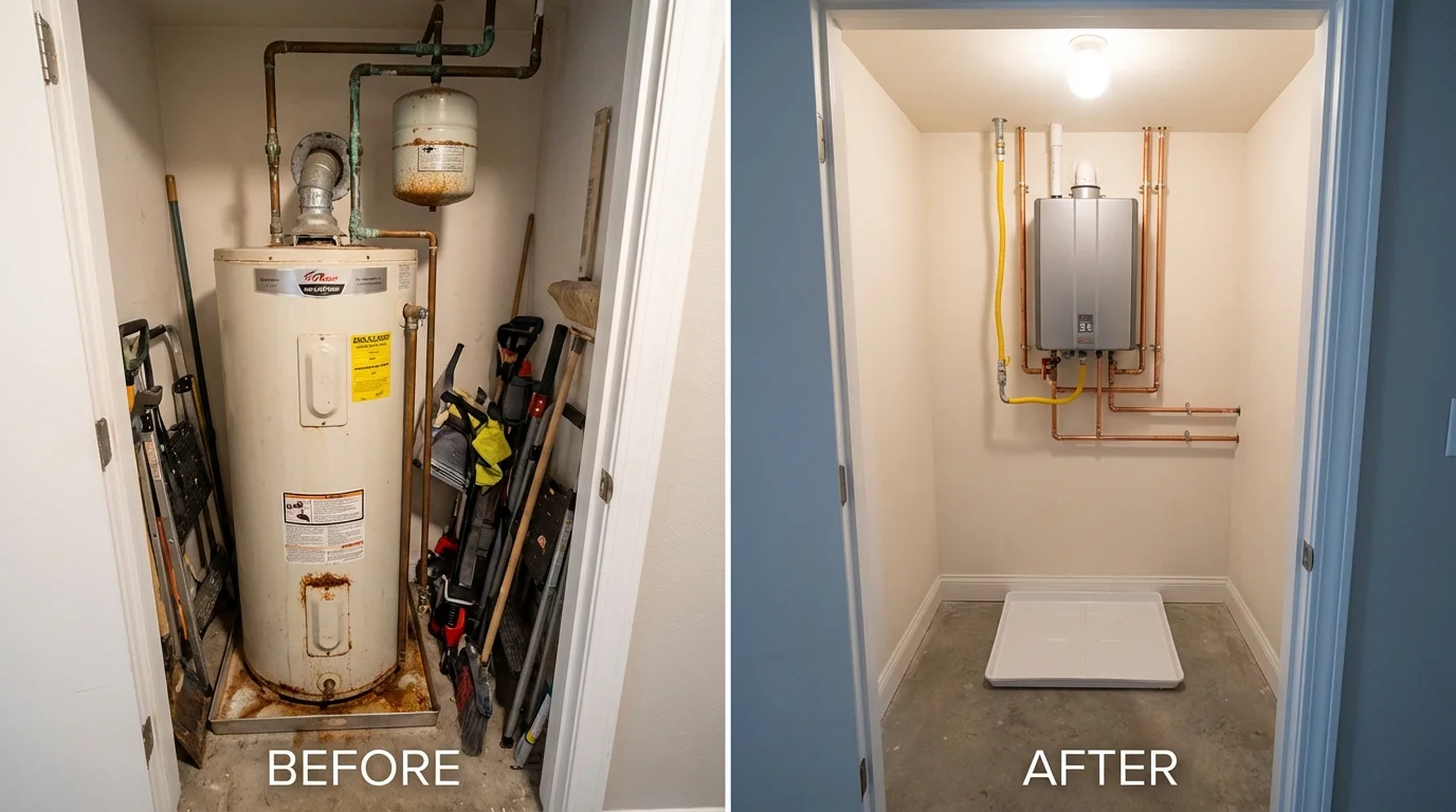 Tank water heater versus wall-mounted tankless unit comparison for Albany, NY homeowners